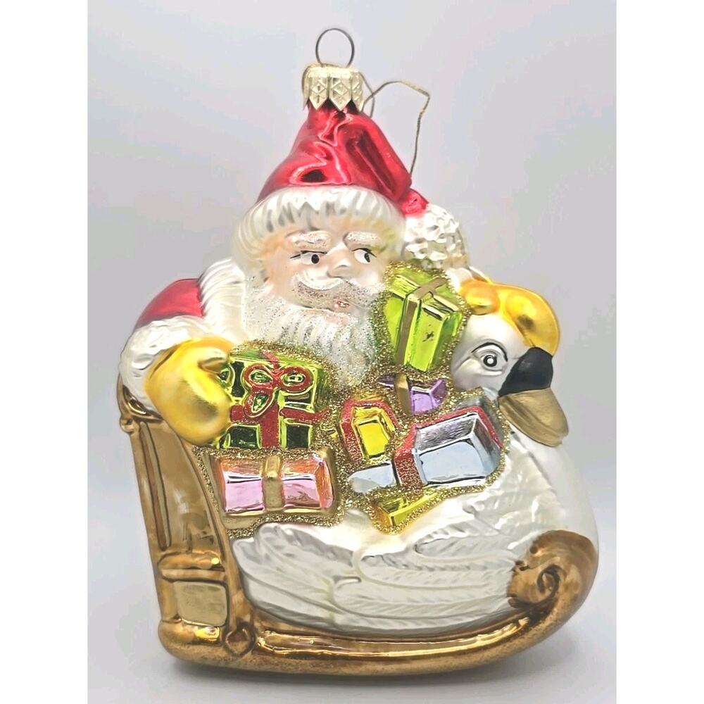 Kurt Adler Polonaise Santa On Goose‎ Sled GP479 Blown Glass Christmas Ornament
